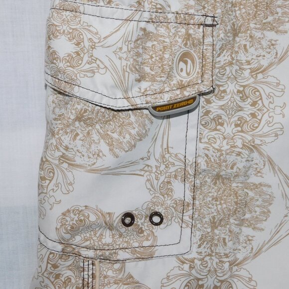 Point Zero Mens L Cream Brown Patterned Lined Paradise Island Board Swim Shorts - Picture 3 of 12